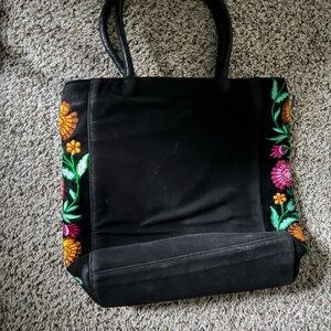 Elegant Black and Orange Floral Tote Bag